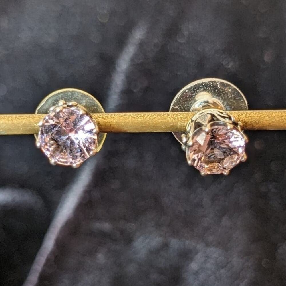 Pale Pink Crystal Fancy Floral Basket Silver Tone Stud Earrings